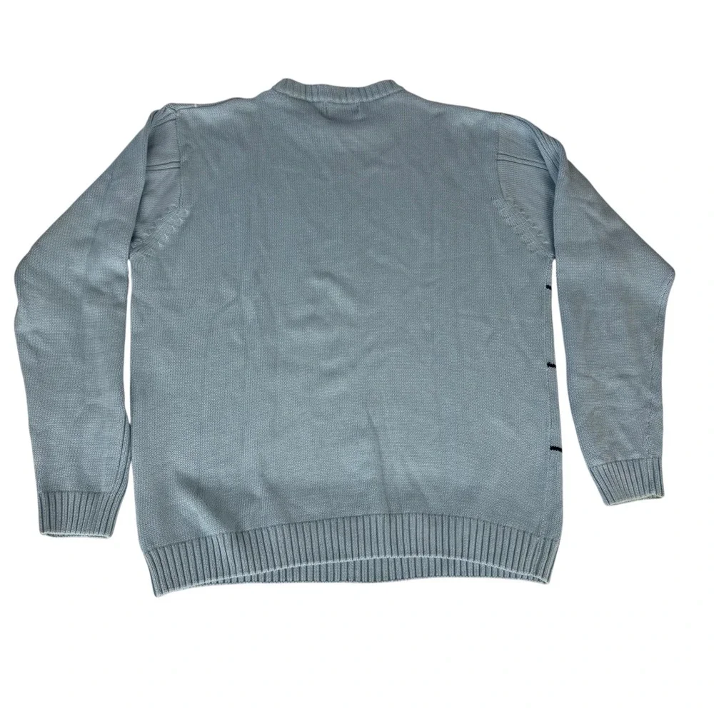 Bill‎ Blass Mens Light Blue Cotton Cable Knit Windowpane Crewneck Sweater XL